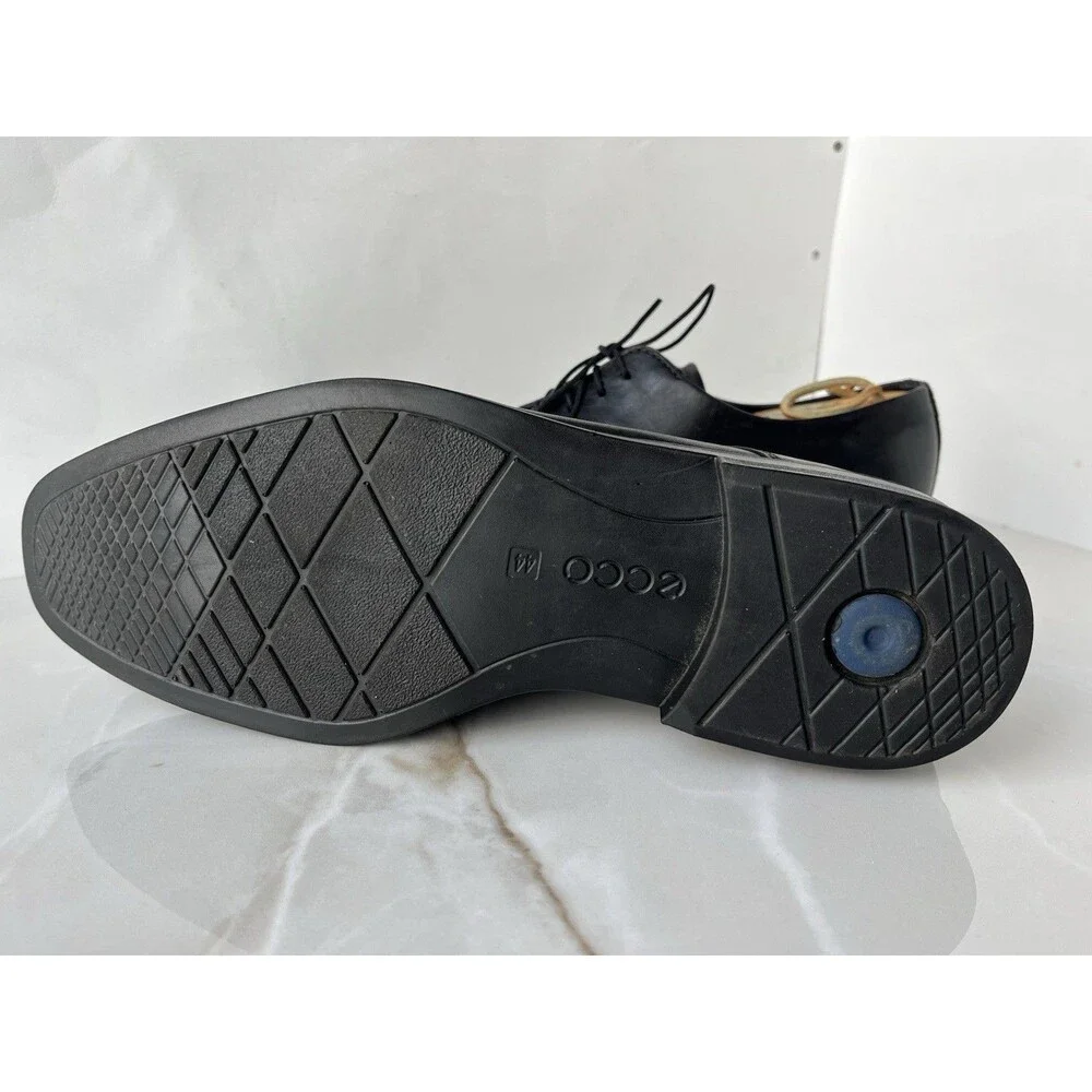 ECCO Men Sz 44 Us 10 Black Leather Lace Up Loafers Shoes Oxfords 62170401001